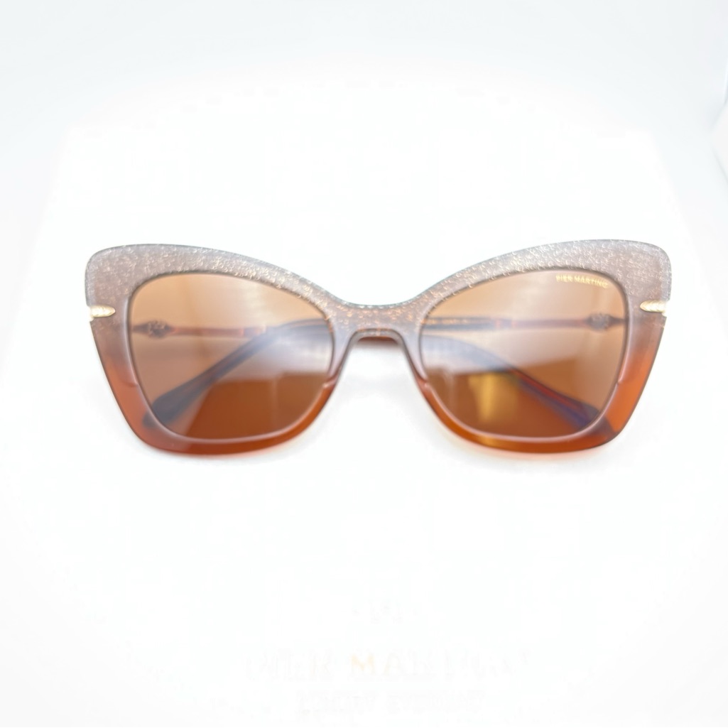 Toffee Acetate & Gold Metal Combination Sunglasses Cateye Hand-Set Crystals
